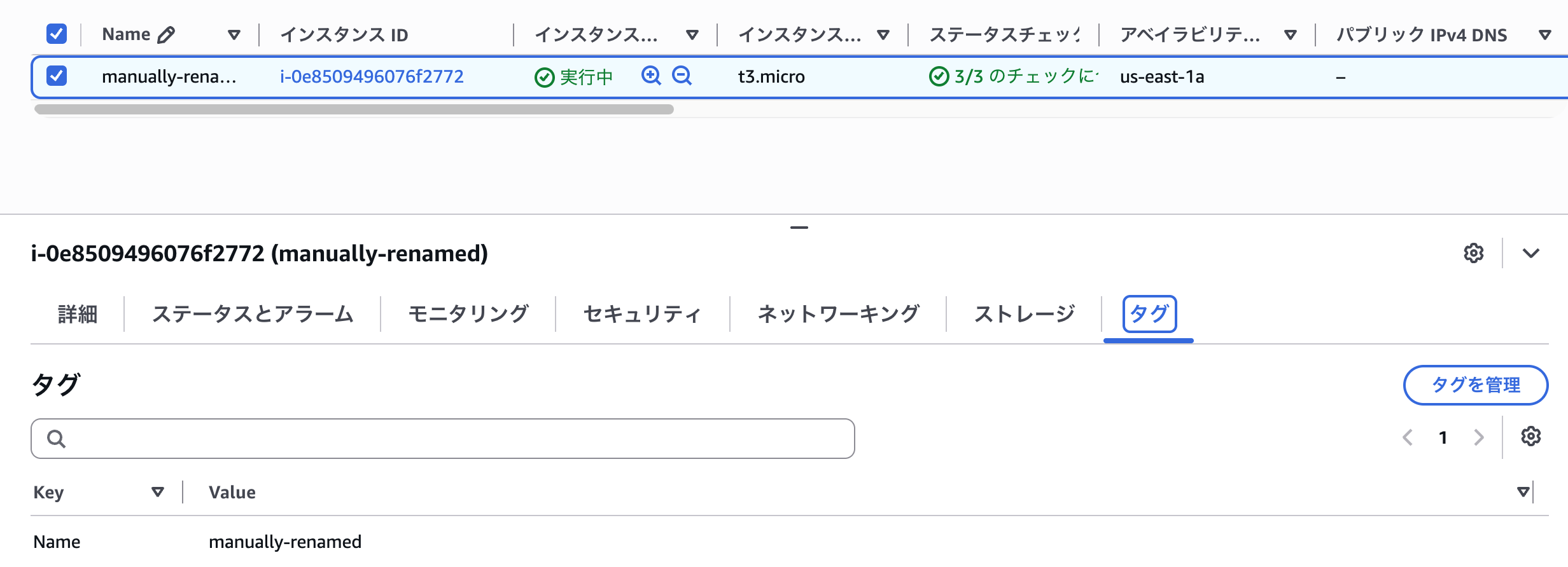 コンソールでNameタグがmanually-renamedに変わった状態